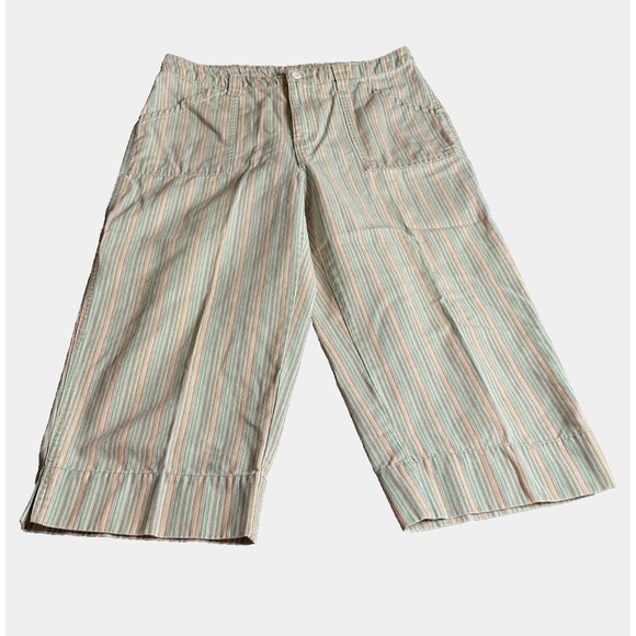 Bill Blass Jeanswear Capri Women's Sz 10 Green Ivory Stripe Carpenter Vintage‎ - Picture 3 of 16